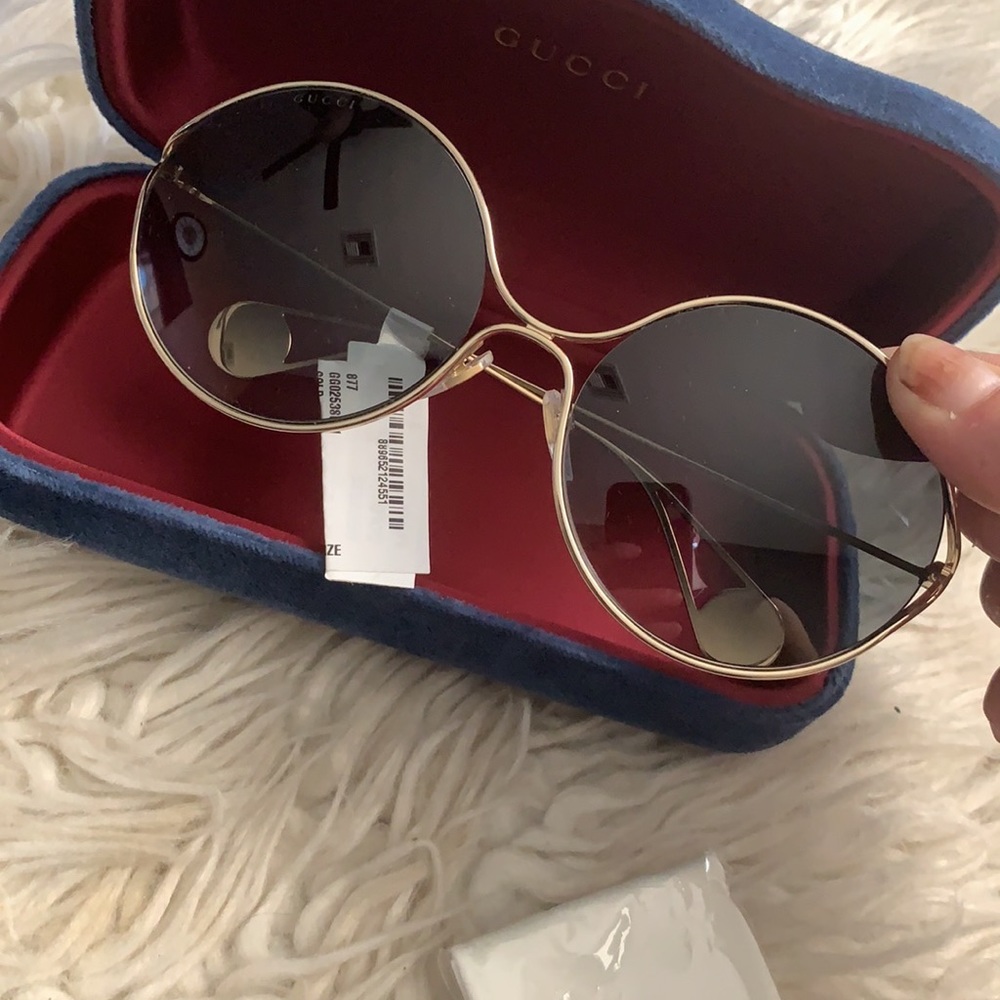 Gucci gg0253s round sunglasses gold frame NWT